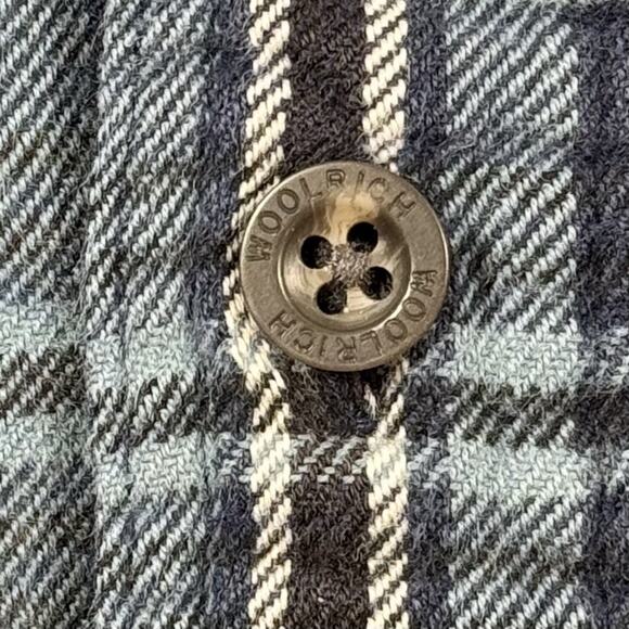 Woolrich Mens L Blue Tartan Plaid Flannel Shirt 100% Cotton Outdoor Workwear - Picture 5 of 12